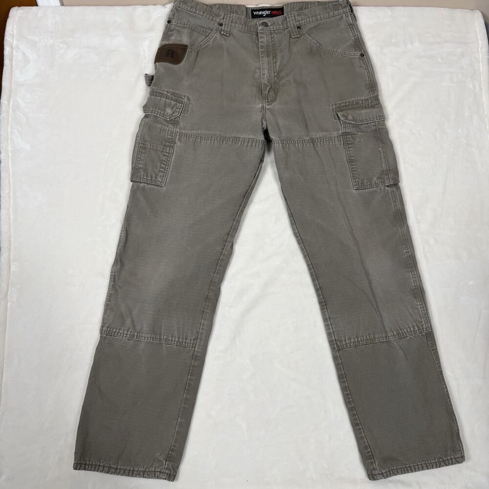 Wrangler Riggs Workwear Flannel Lined Cargo Pants Fits 35x34 Tan Brown Utility